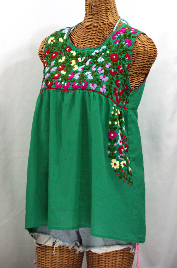 "La Sirena" Embroidered Mexican Style Peasant Top -Green + Multi