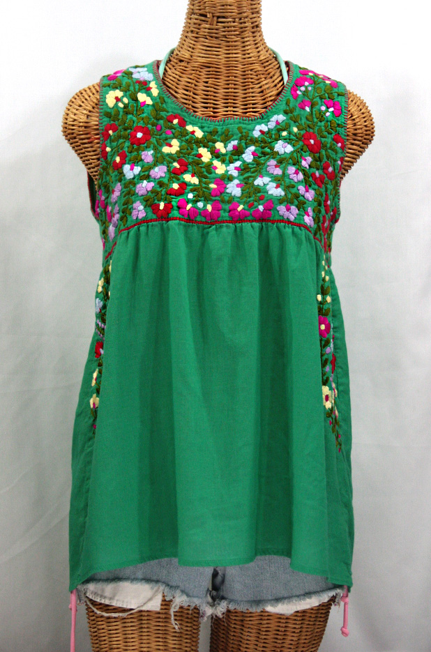 "La Sirena" Embroidered Mexican Style Peasant Top -Green