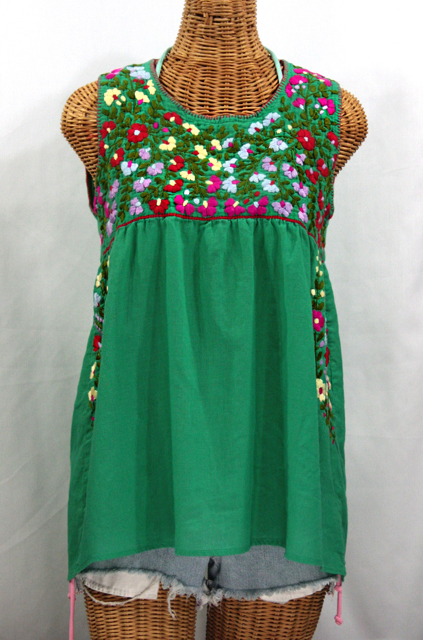 "La Sirena" Embroidered Mexican Style Peasant Top -Green + Multi