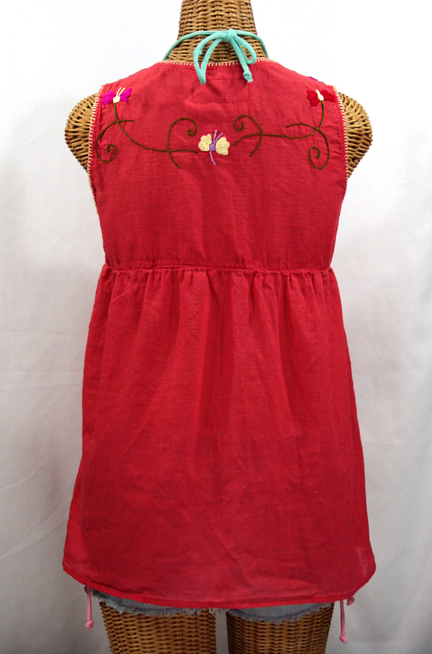 "La Sirena" Embroidered Mexican Style Peasant Top - Tomato Red + Multi