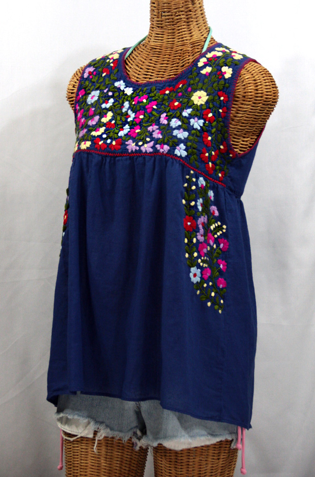 "La Sirena" Sleeveless Mexican Peasant Blouse -Denim Blue