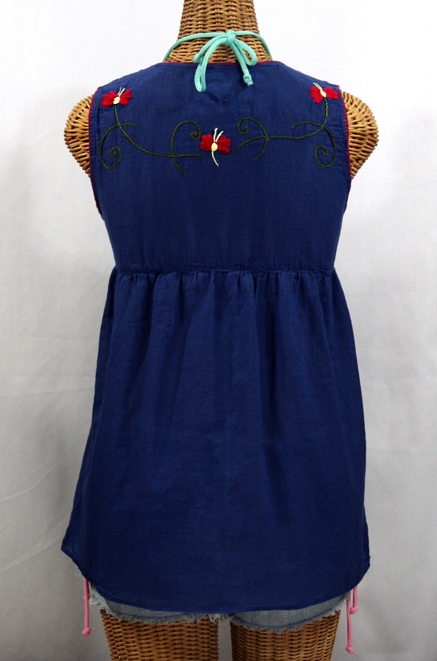 "La Sirena" Sleeveless Mexican Peasant Blouse -Denim Blue