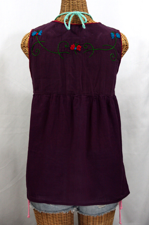 "La Sirena" Sleeveless Mexican Blouse -Plum + Fiesta Embroidery