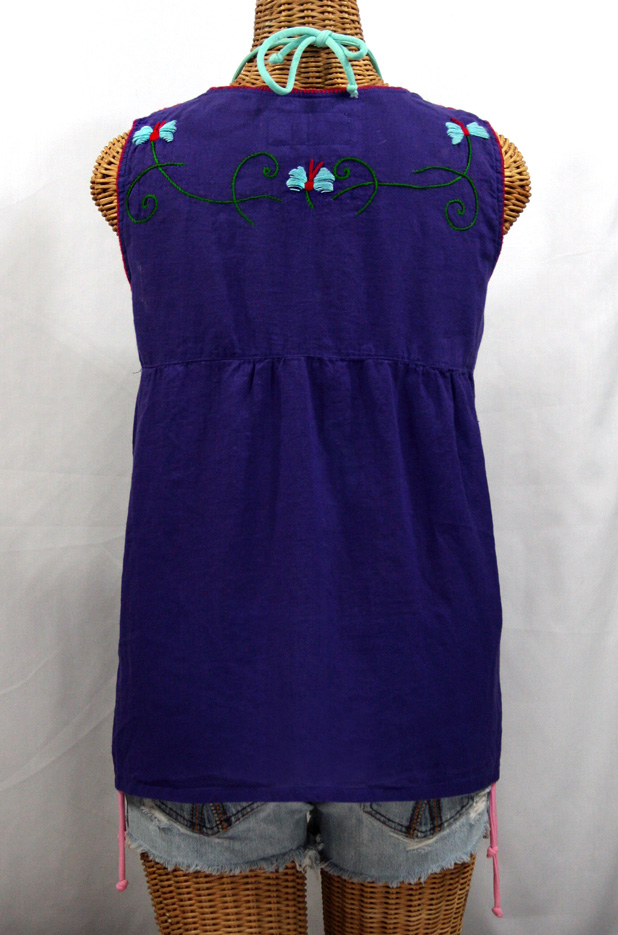 "La Sirena" Sleeveless Mexican Blouse -Purple + Fiesta Embroidery