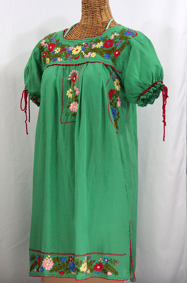 "La Antigua" Embroidered Mexican Dress - Green