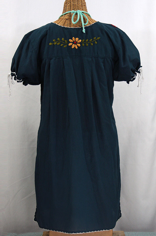 "La Antigua" Embroidered Mexican Dress - Navy + White Trim