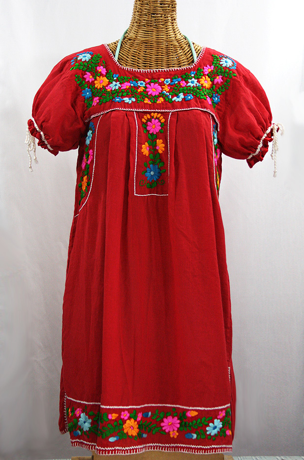 "La Antigua" Mexican Embroidered Peasant Dress - Red + Fiesta