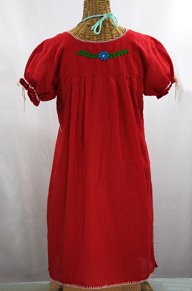 "La Antigua" Mexican Embroidered Peasant Dress - Red + Fiesta