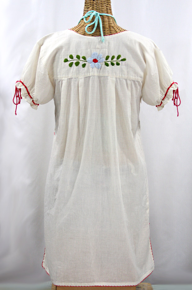 "La Antigua" Embroidered Mexican Style Peasant Dress - Off White