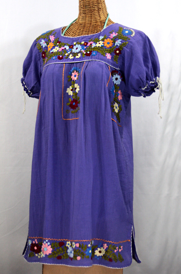 "La Antigua" Embroidered Mexican Dress - Purple