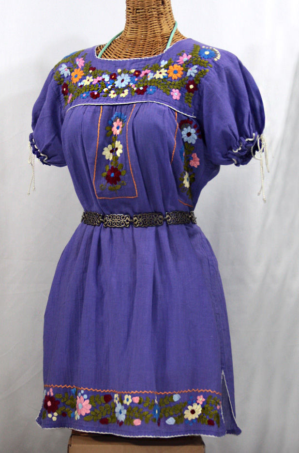 "La Antigua" Embroidered Mexican Dress - Purple