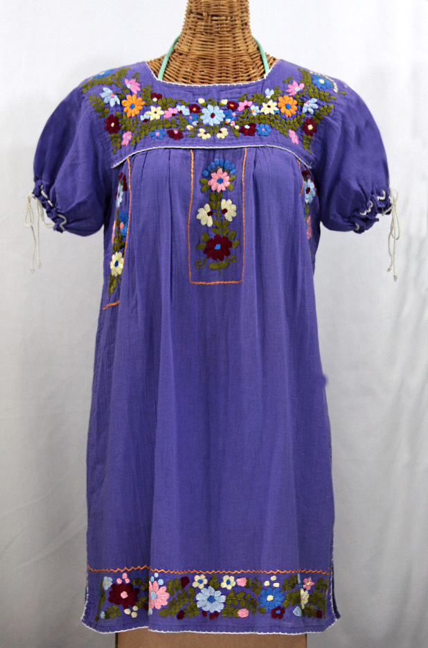 "La Antigua" Embroidered Mexican Dress - Purple