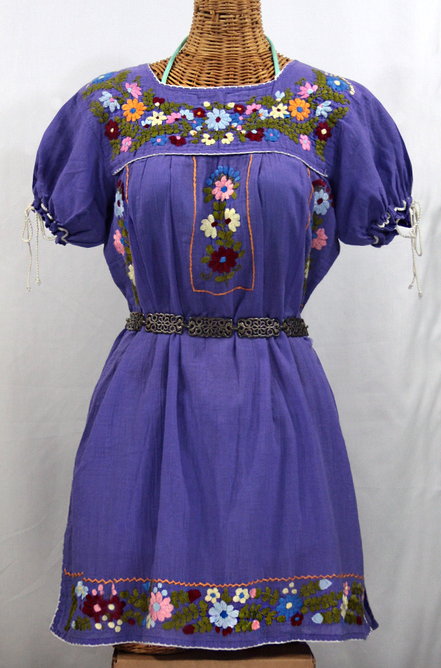 "La Antigua" Embroidered Mexican Dress - Purple