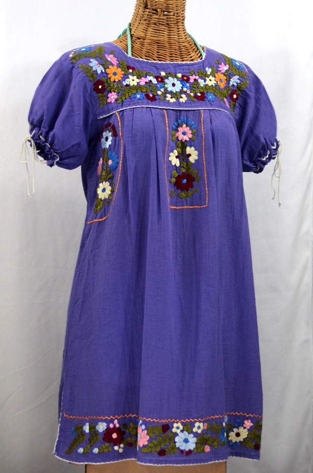 "La Antigua" Embroidered Mexican Dress - Purple