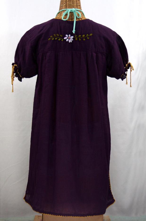 "La Antigua" Embroidered Mexican Dress - Plum