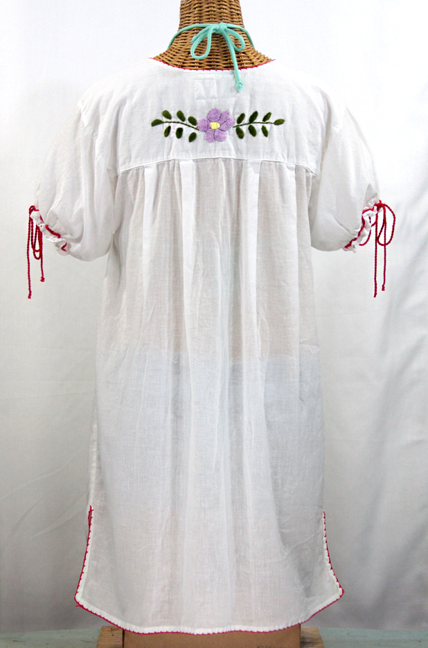 "La Antigua" Embroidered Mexican Style Peasant Dress - White