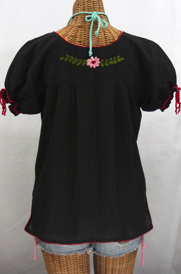 "La Antiguita" Embroidered Mexican Style Peasant Blouse - Black + Red