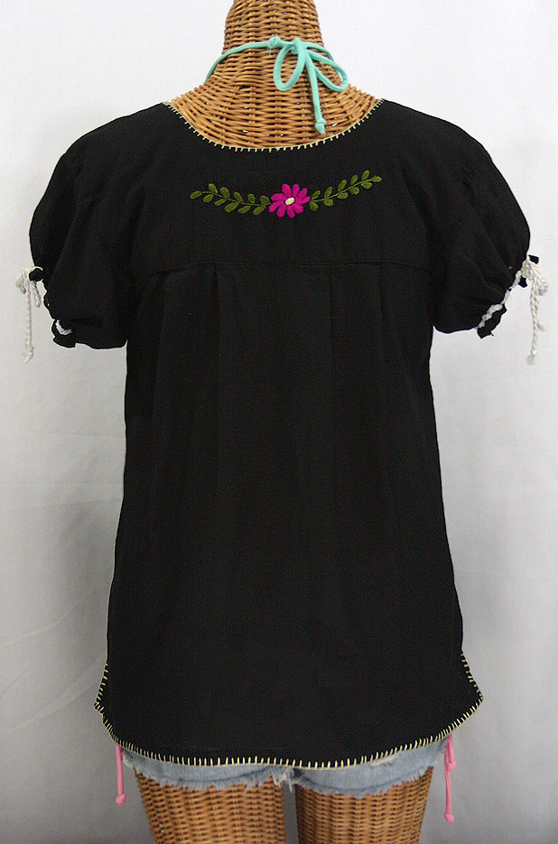 "La Antiguita" Embroidered Mexican Style Peasant Blouse - Black