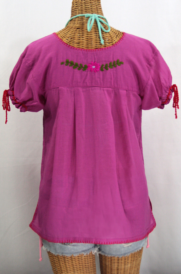 "La Antiguita" Embroidered Mexican Style Peasant Blouse - Fuchsia Pink