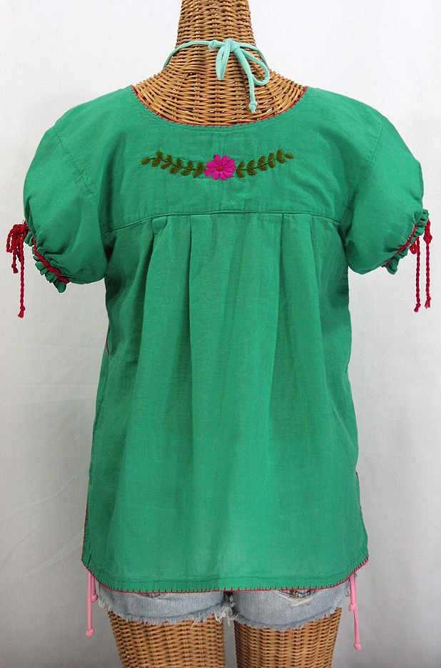 "La Antiguita" Embroidered Mexican Style Peasant Blouse - Green