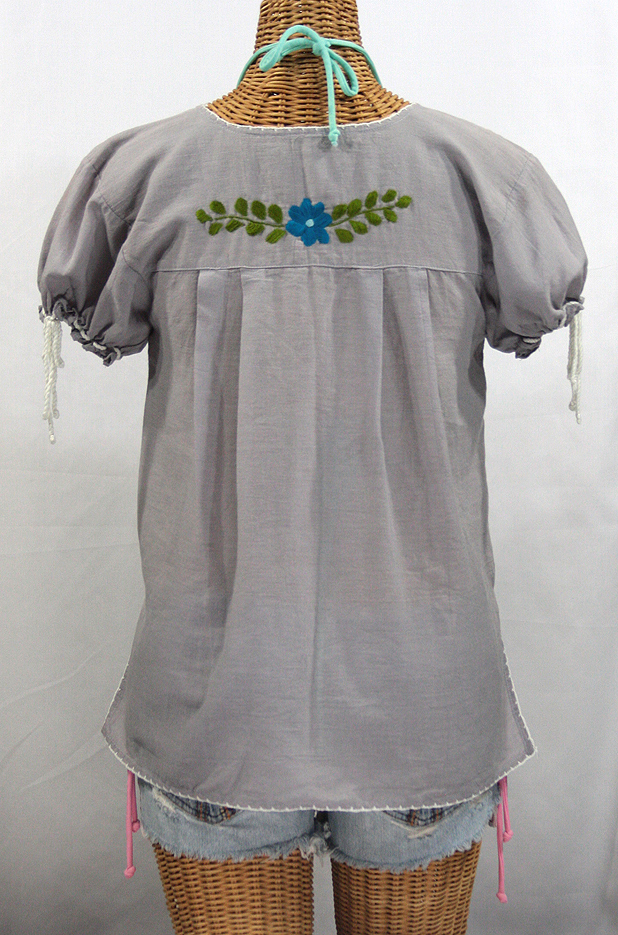 "La Antiguita" Embroidered Mexican Style Peasant Blouse - Grey