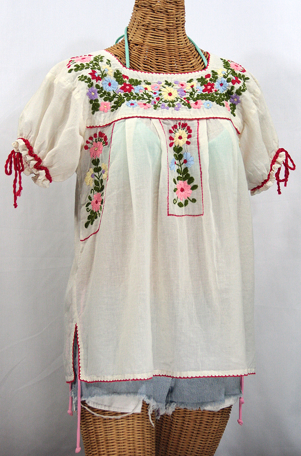 "La Antiguita" Embroidered Mexican Style Peasant Blouse - Off White