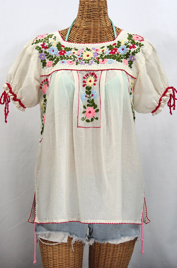 "La Antiguita" Embroidered Mexican Style Peasant Blouse - Off White