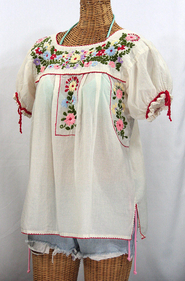 "La Antiguita" Embroidered Mexican Style Peasant Blouse - Off White