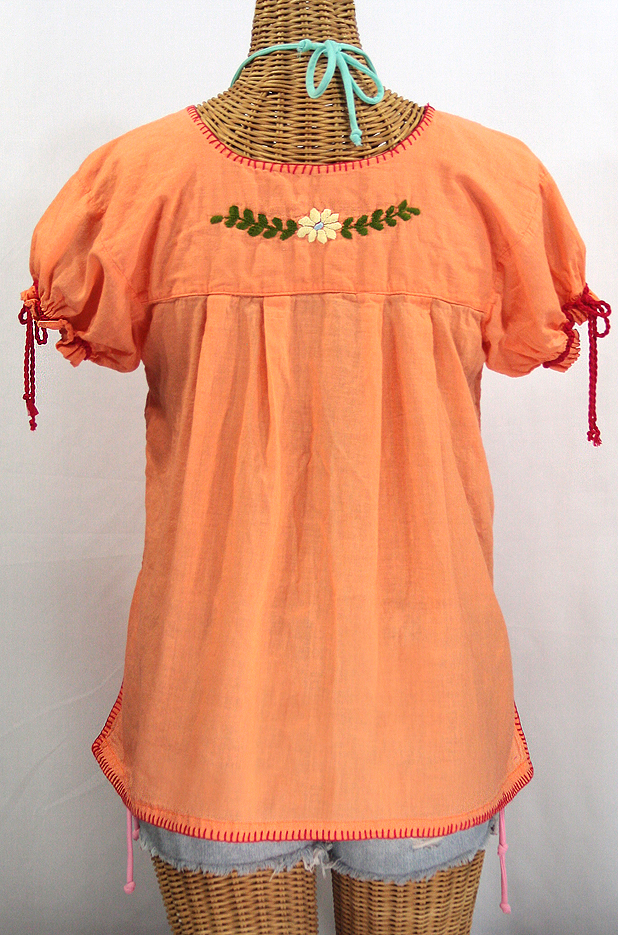 "La Antiguita" Embroidered Mexican Style Peasant Blouse - Orange Cream