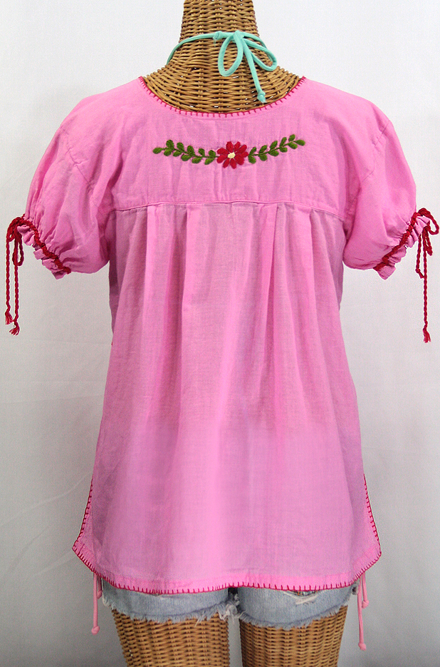 "La Antiguita" Embroidered Mexican Style Peasant Blouse - Bubblegum