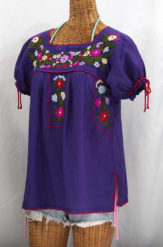 "La Antiguita" Embroidered Mexican Style Peasant Blouse - Purple