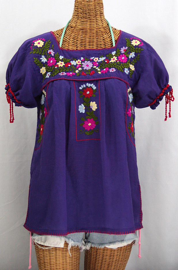 "La Antiguita" Embroidered Mexican Style Peasant Blouse - Purple
