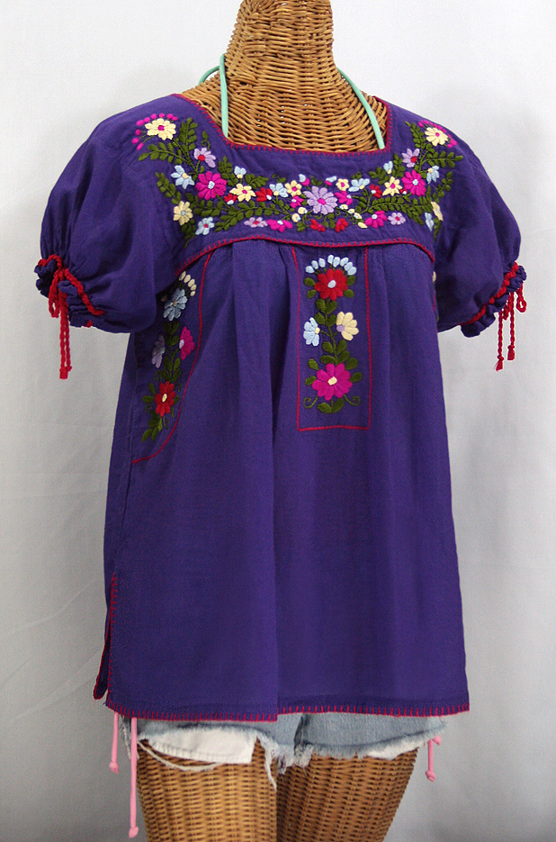 "La Antiguita" Embroidered Mexican Style Peasant Blouse - Purple