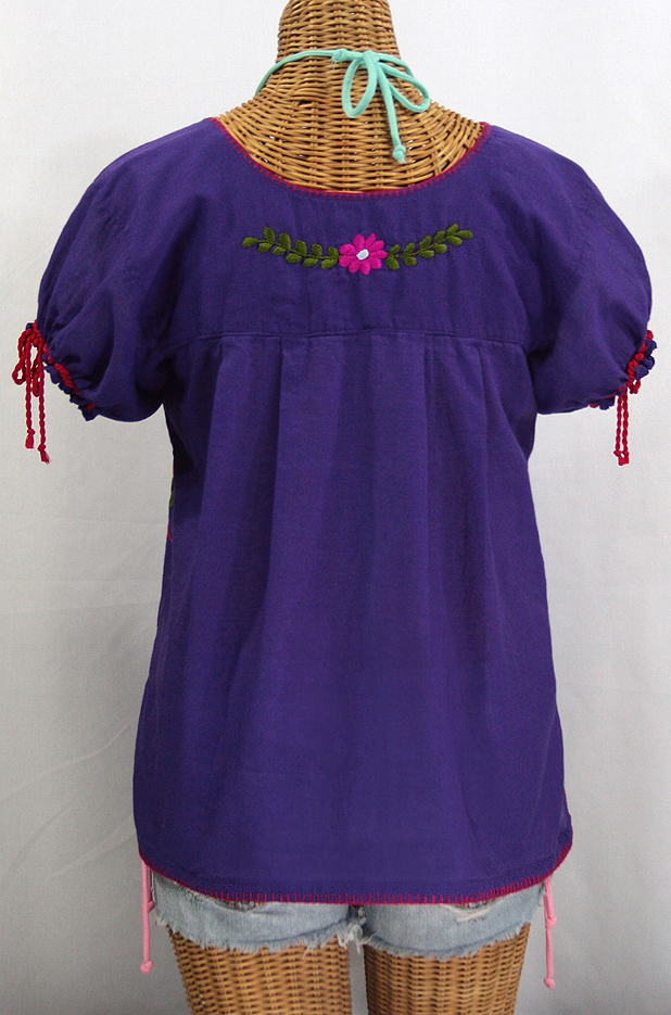 "La Antiguita" Embroidered Mexican Style Peasant Blouse - Purple