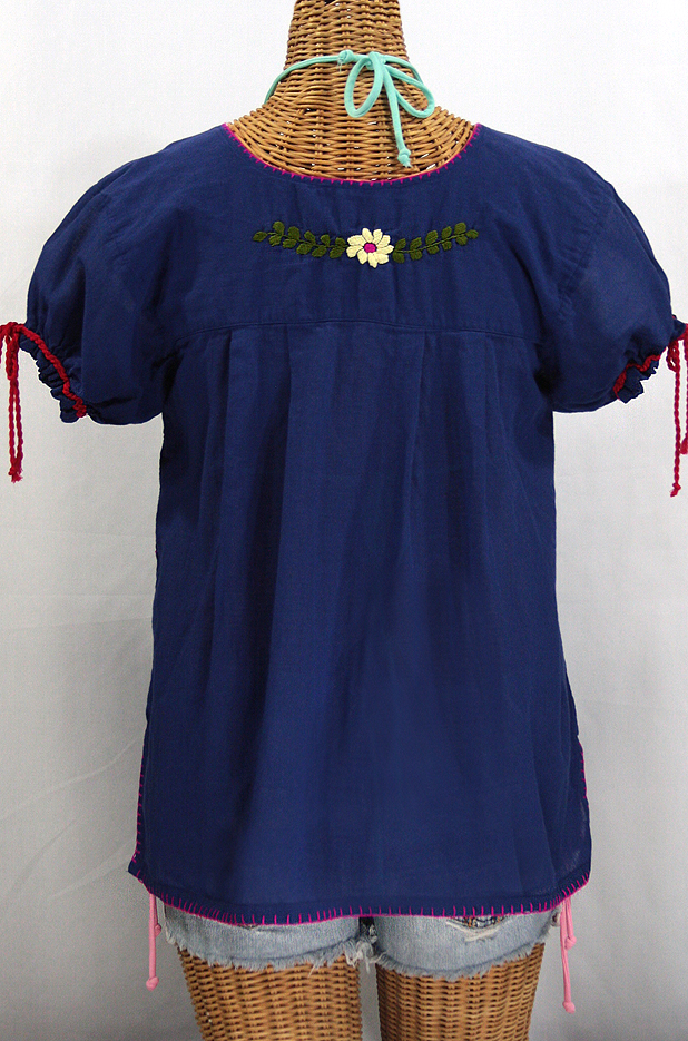 "La Antiguita" Embroidered Mexican Style Peasant Blouse - Royal Blue
