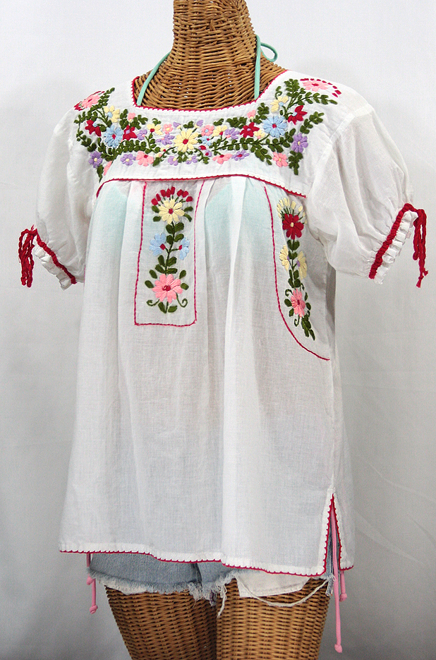 "La Antiguita" Embroidered Mexican Style Peasant Blouse - White