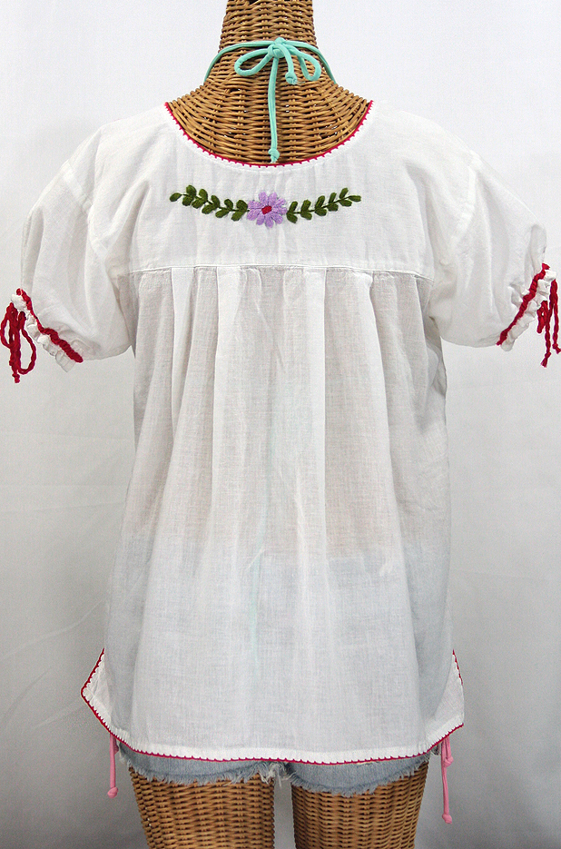 "La Antiguita" Embroidered Mexican Style Peasant Blouse - White