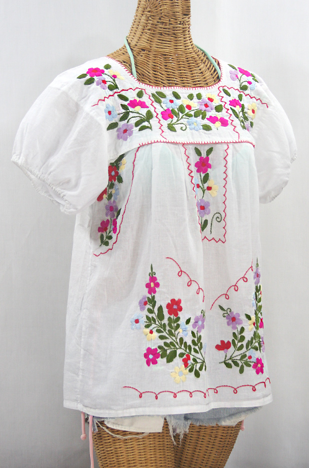 "La Belleza" Embroidered Mexican Peasant Blouse -White