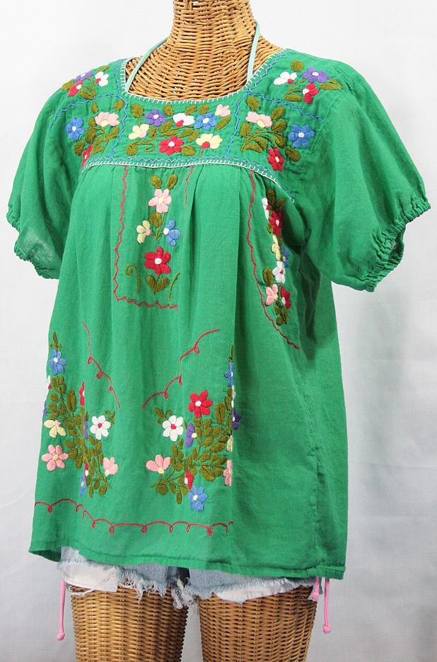 "La Belleza" Embroidered Mexican Peasant Top -Green