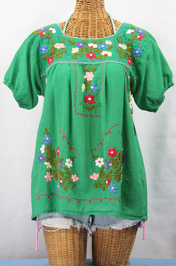 "La Belleza" Embroidered Mexican Peasant Top -Green