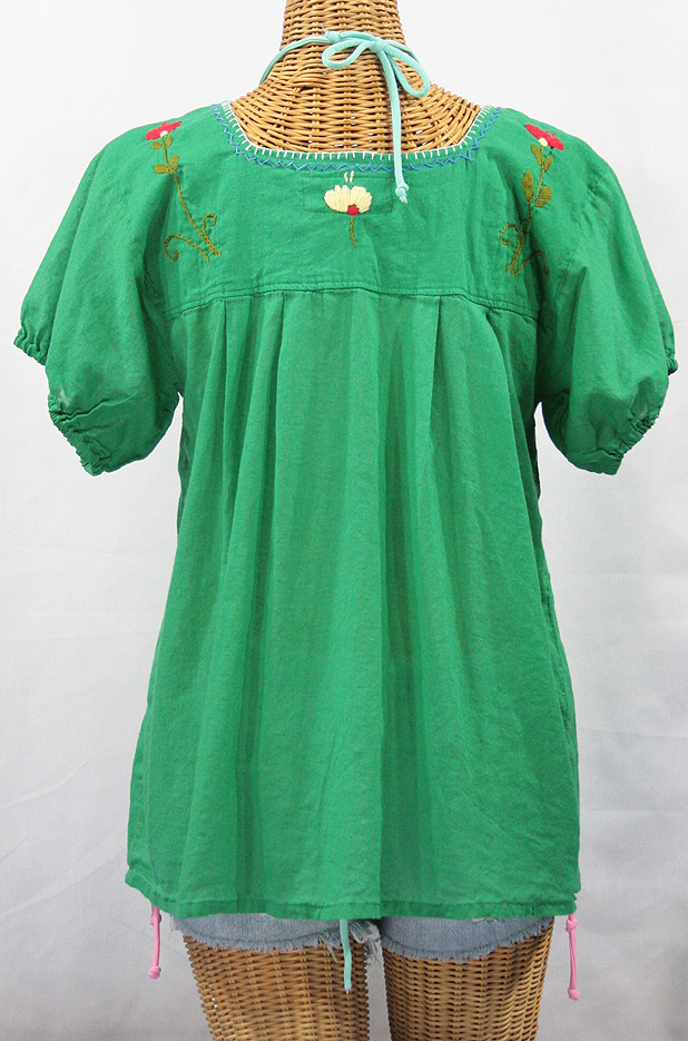 "La Belleza" Embroidered Mexican Peasant Top -Green