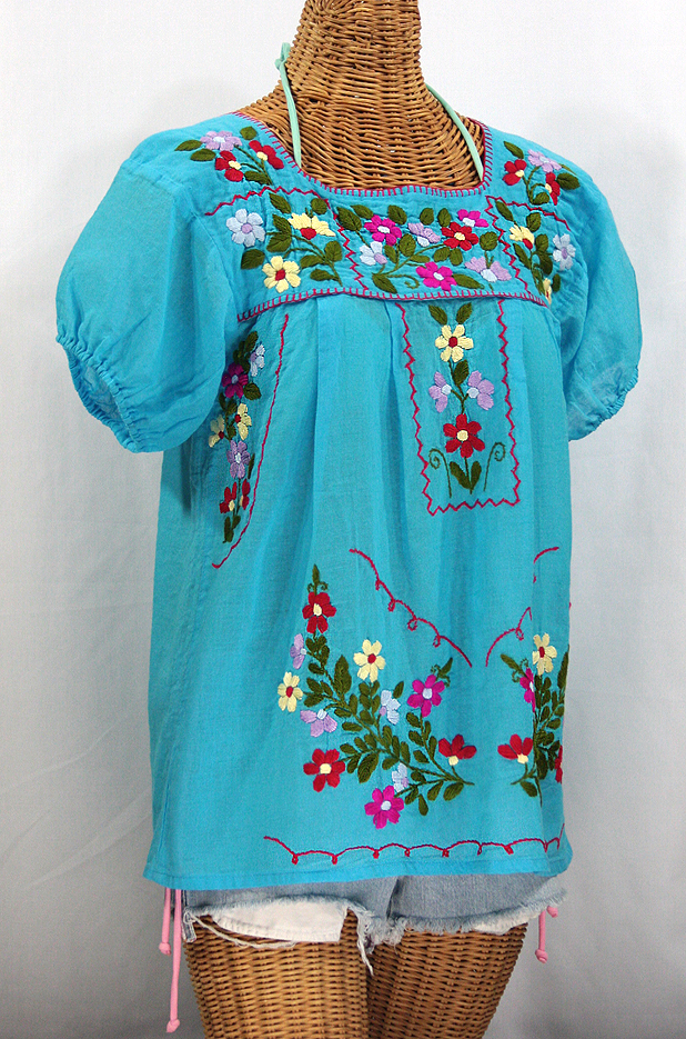 "La Belleza" Mexican Blouse - Aqua