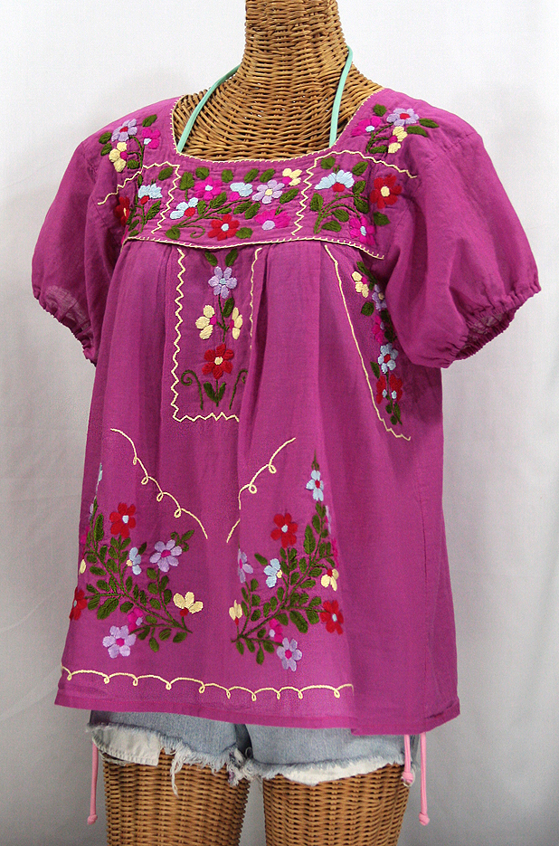 "La Belleza" Embroidered Mexican Peasant Top -Fuchsia Pink