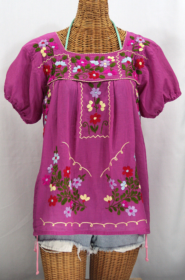 "La Belleza" Embroidered Mexican Peasant Top -Fuchsia Pink