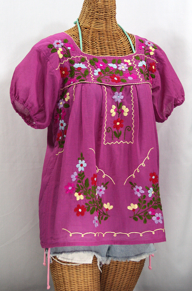 "La Belleza" Embroidered Mexican Peasant Top -Fuchsia Pink