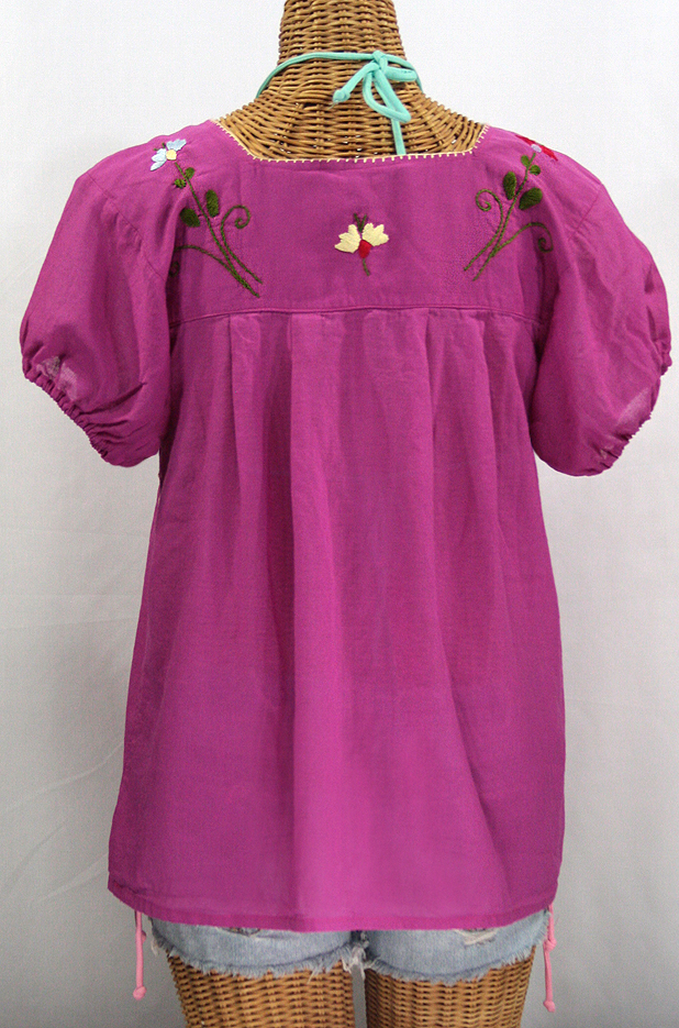 "La Belleza" Embroidered Mexican Peasant Top -Fuchsia Pink