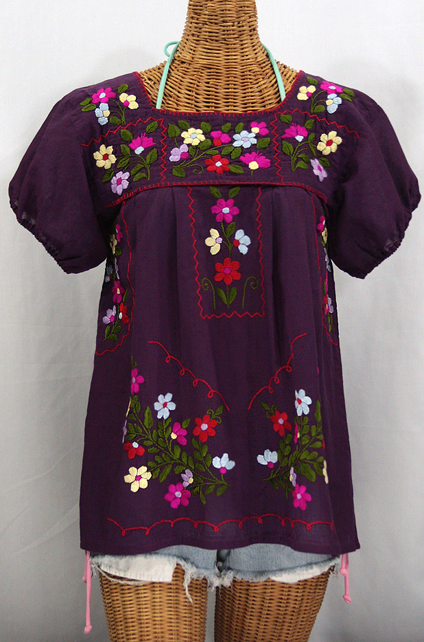 "La Belleza" Embroidered Mexican Peasant Top - Plum Purple