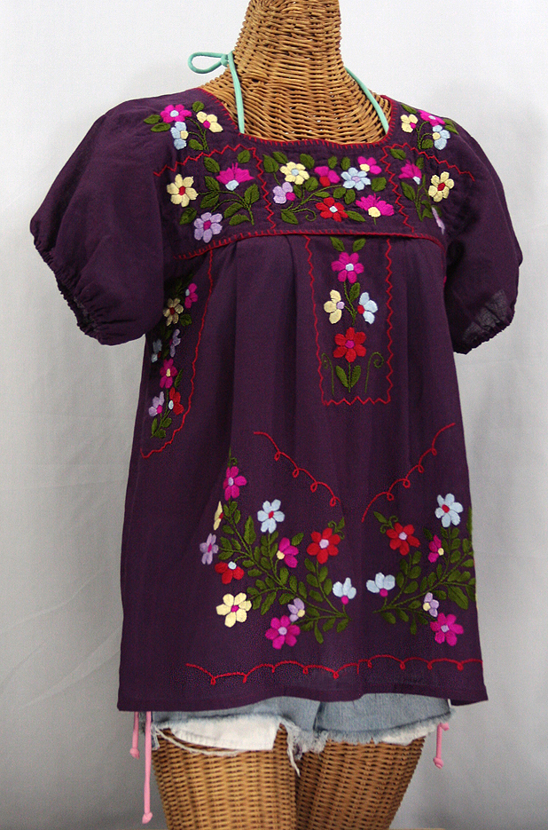 "La Belleza" Embroidered Mexican Peasant Top - Plum Purple