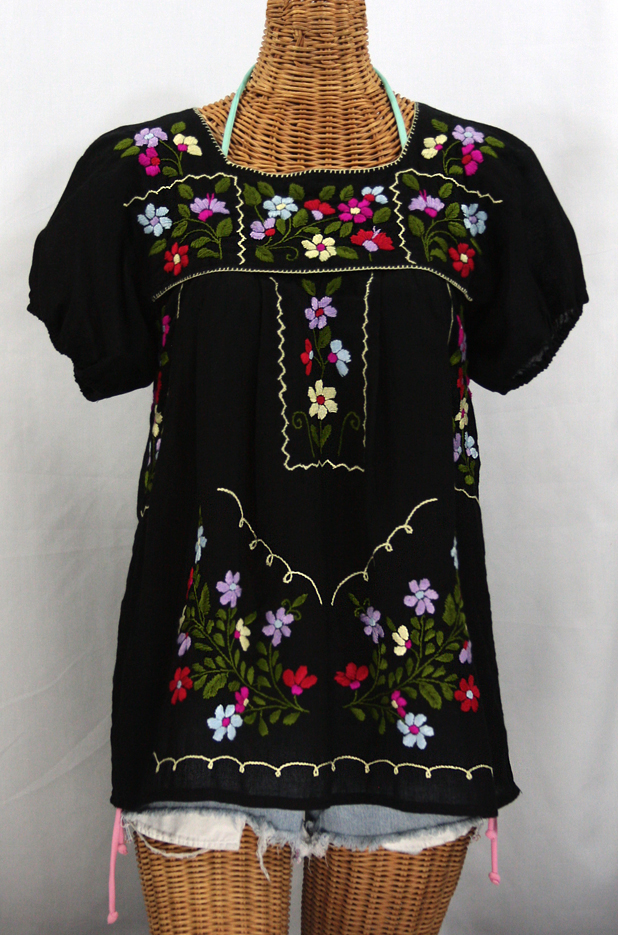 "La Belleza" Embroidered Mexican Peasant Blouse -Black