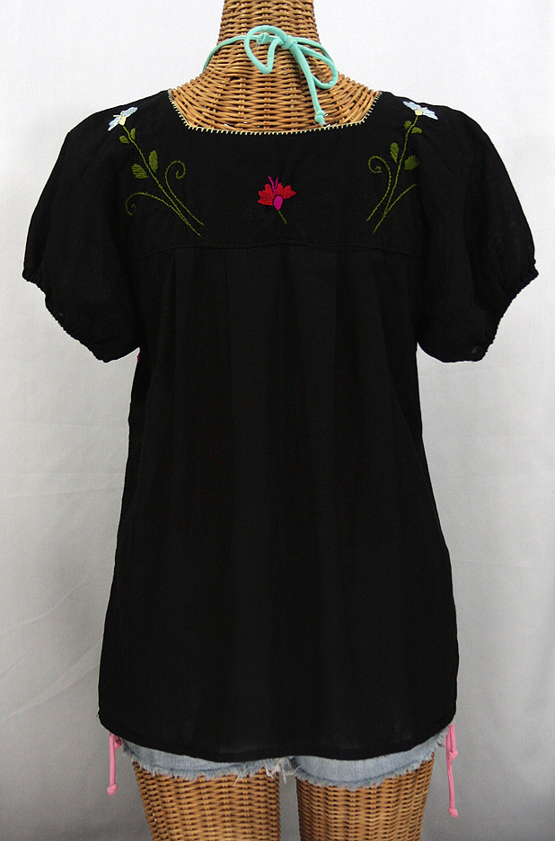 "La Belleza" Embroidered Mexican Peasant Blouse -Black